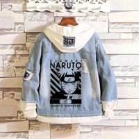 Erkek Ceketler Anime Denim Erkekler Harajuku Moda Boy Baskı Uzumaki Akatsuki Sakura Kakashi Sasuke Ninja Giysileri F2Ke