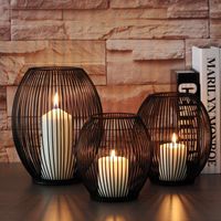 Hot Black Metal Hollow Like A Bird Cage Lantern Candle Holders Without LED Lights Romantic Home Decorations Hotel Ornaments