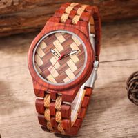 Relojes de pulsera Retro Patrón de tejido de madera Reloj de madera completo Relojes para hombres Chic Dial Reloj de acero inoxidable Hebilla plegable para cualquier ocasión