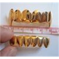 Wholesale-REAL SHINY!! REAL GOLD PLATED HIPHOP TUSH TEETH GRILLZ TOP AND BOTTOM GRILL SET
