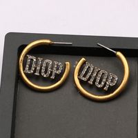 Vintage Metal Rhinestone Letter Stud Earring Jewelry Women Retro Letters Earrings for Gift Party High Quality
