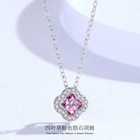 Charm Bracelets Damilla 925 Sterling Silver Pink Clover Necklace Korean fashion net red micro inlaid Zircon Pendant