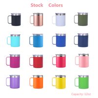 12oz Coffee Mug With Handle Insulated Stainless Steel Reusable Double Wall Vacuum Beer Travel Cup Tumbler Powder Coated Forest Sliding Lids