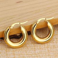 Surgical Steel Gold Tone Women Chunky Hoops Earrings Gift Fashion Jewelry Stainless Wives Round Smooth Thick Hoop 20mm 25mm