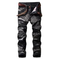 Jeans masculinos de alta qualidade homens casuais direto slim plissado impresso moto bicho calças masculinas denim calças retrô plus tamanho 42