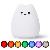 Topoch touch sensor luz led noche led lámpara AAA Batería 7 colores 2 modos Kawaii mini lindo gato gat gat suave silicona de silicona para niños decoración de la sala de regalo de juguete