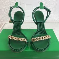 Kvinnor läder sandaler kedja avtagbar boll trim grön röd svart vit komfort gummi formning hög klack sula kvinnor sandaler botegas dot skor storlek 35-41