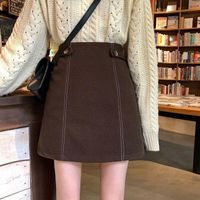 Saias mulheres 2021 outono inverno moda tweed lã mini saia feminina elegante botão uma linha curta lady casual plus size
