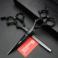 Tesoura de cabelo 6,0 polegadas salão profissional branco / preto estilista batido fino corte japonês 440C aço cabeleireiro