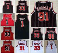 En Kaliteli Basketbol Satılık Erkekler # 1 Derrick Gül 33 Scottie Pippen 91 Dennis Rodman Formalar Beyaz Kırmızı Siyah Çizgili 100% Dikişli Retro