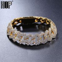 Hip Hop Bling Iced Out Miami Full Zircon Men's Bracelet Bracelets geométricos de cobre para homens Jewelry Gold Link ChainLink Chain