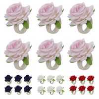 Pack of 12 Floral Napkin Ring Holders Set, White Pink Rose Serviette Buckles for Wedding Party Decoration, Champagne Napkin Rings Buffet Table Supplies
