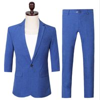 Короткими рукава летние мужские костюмы 2021 est дизайн синий пиджак с лодыжными брюками мода мужской сафари набор 2 шт. Мужские пиджаки