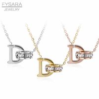 Letter D & Round Crystals Pendant Necklace For Women Stainle...
