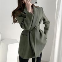 Ternos femininos blazers 2021 Primavera inverno bolsos de lã jaquetas formais Outerwear Lace Up Office Lady Wild Tops JK8033-1