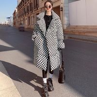 Mulher para baixo parkas jaqueta feminina 2022 inverno preto e branco casaco de caixa de xadrez stand-up colarinho duplo breasted coreano solto elegante c