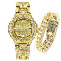 Fashion XFCS Yellow Gold Watch Women Hip Hop Bracelet Mens Quartz Watches Bling Diamond ICED Out Wristwatch Dropshipping Relogio