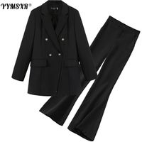 M-5XL Large Size Women's Pants Suit Two-piece Black Professional Wear Elegant Flared Trousers Fashion Jacket 211109