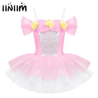 Stage Wear Iiniim Kids Ballerina Shoulder Straps Off Design 3D Flowers Ballet Dance Gymnastics Leotard Girls Tutu Dress1
