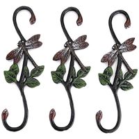 Set Of 3 Heavy Duty Cast Iron S Dragonfly Hooks - 11 Inch Decorative Metal Plant Hangers Shaped Bracket & Rails