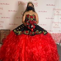Compre al por mayor Vestido Rojo Negro De Quinceañera de bajo precio \u0026 de  calidad con envío gratuito | Es.DHgate