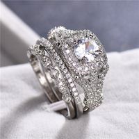 Male Female Crystal Big Stone Ring Set Luxury Silver Color Round Engagement Ring Vintage Bridal Wedding Rings For Women