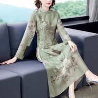 Casual Sukienki 2021 Panie Chiński Odzież Cheongsam Chiny Styl Elegancka Codzienna Tradycyjna Dress Mandarin Collar Długie qipao Zmodyfikowane