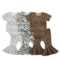 Yaz Bebek Leopar Giyim Seti Kısa Kollu Romper Üst + Flare Pantolon 2 Adet / takım Butik Toddler Bebek Kıyafetleri M3490