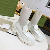 Buckle Horse Boots Women Bee Thick Sole Platform 5CM Socks Shoes Ladies Short Ankle Boot Leather Luxury Diamonds High Top Extremely Durable Stability Shoe 35-41