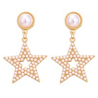 Fashion Korean Gold Color Star Shaped Earrings For Women Big Vintage Pearl Dangle Drop Earrings