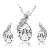 Crystal Water Drop Necklace Earrings Jewelry Set Lady Silver Plated Jewelry Gift-Dark Blue Pendant Beautiful Purple Earrings 502 Z2