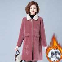 Frauen-Wolle-Mischungen Winter-Mittelalter-Frauen Pelz Faux Mantel Fluffy Jacke warme lange Dicke Oberbekleidung Plus Size