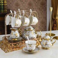 طقم شاي القهوة الملكي التركي مع 6 أكواب وصحافل ذهبي مطبوعة السيراميك إبريق الشاي الفاخرة
