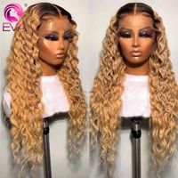 Lace Wigs Eva 13x6 Honey Blonde Frontal Wig Ombre Front Water Wave Human Hair For Women 4x4 Closure