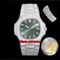 TWF Top Quality Watches 40mm Nautilus Full Iced Out Diamonds personalizzato Set 5711 Cal.324 Automatic Mens orologio quadrante verde Diamond Bracciale in acciaio Diamante Gents Orologio da polso Sport