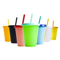 Novos copos de copo de água criativa em verão pp temperatura sensível cores coloridas cor fria copo de palha por atacado pode ser personalizado com tampa