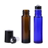 10ml Blue Amber Clear Nero Rotolo di vetro nero sulla bottiglia Bottiglie di rullo di profumo olio essenziale da 10CC con palline in acciaio inox