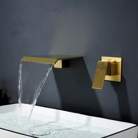 バスルームのシンクの蛇口Tuqiu銅の洗面台の蛇口冷たい滝のタイプ内壁の真鍮ミキサータップシングルハンドル2つの穴がブラシをかけられた金/ b