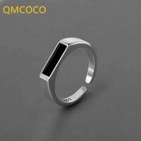 ring qmcoco 925 zilveren trendy ringen voor vrouwen vintage minimalistische handgemaakte zwarte steen vinger sieraden punk hip-hop party geschenken
