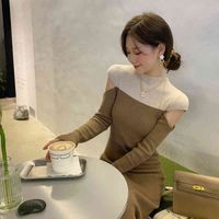 Sweater Dress Women French Vintage Casual Long Sleeve Knitted Dress Office Lady Slim One Piece Korean Fashion Autumn