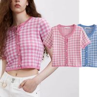 Tricots pour femmes tees Jennyamp; Dave Sweaters Femmes Angleterre High Street Mode Plaidsingle Perles boutons boutons tricotés cardigans sho