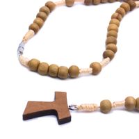 카톨릭 묵주 구슬 손으로 짠된 나무 십자가 목걸이기도 기독교 교회 용품