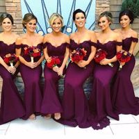 Sexy Off the Shoulder Mermaid Bridesmaid Dresses Lace Appliqued Backless Maid Of Honor Gowns Sweep Train Satin Long Plus Size Women Wedding Party Guest Dress AL9789
