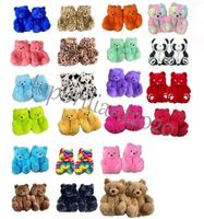 1 pair =2 pieces 18 Styles Warm Shoes Plush Teddy Bear House Slippers Brown Women Home Indoor Soft Anti-slip Faux Fur Cute Fluffy Pink Leopard Slippers Women Winter