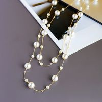 2021 Japan and South Korea new long double layer all white pearl sweater chain necklace women&#039;s net red tide simple fashion versatile