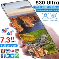 Handy-Taschen 2021 Ankunft S30 Ultra 12 + 512GB Android Smartphones Global 5G 7,3 Zoll 10 Kern 24 + 48MP 6800mAh MT6889 Cellphones