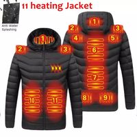11 영역 가열 조끼 2021 새로운 자켓 남성 여성 겨울 따뜻한 USB 난방 스마트 서모 스탯 순수한 컬러 후드 의류 방수 재킷