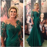 Dark Green Mother of the Bride Dresses Mermaid Scoop Lace Crystal Pleat Plus Size Ladies Suits for Weddings mother off the groom dresse Exfh