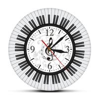 Notas musicais Preto e Branco Wall Watch Música Decoração Decoração Pianista Presente Piano Teclado Treble Clef Art Modern relógio relógios
