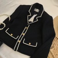 Kadın Ceketler Cel 2021 Model, Senkron Sayacı, Özel Kumaş Altın Düğme Tweed Ceket Beyaz Kenar, Siyah ve Beyaz, V Yaka Tasarımı,